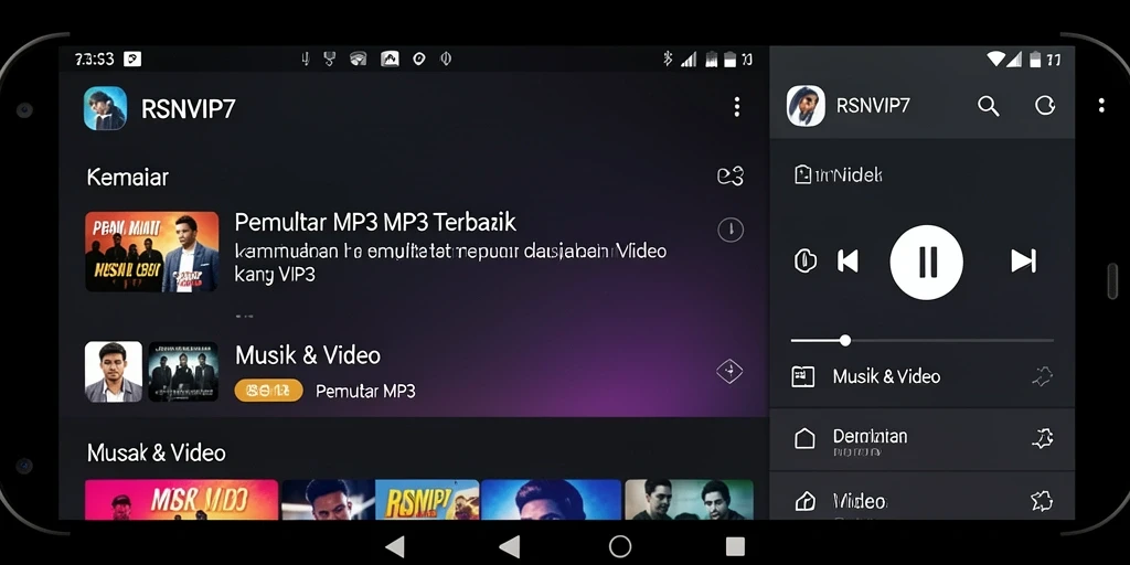 Screenshot antarmuka RSNVIP7 menampilkan fitur Pemutar MP3 yang user-friendly.