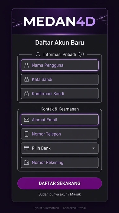 Tampilan halaman daftar medan4d